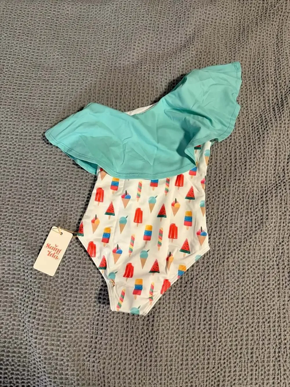 Saint Ida One Shoulder Ruffle Coney Island Popsicles Swimsuit 2T/3T